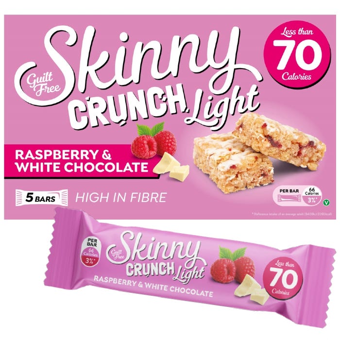 Skinny Crunch Light Raspberry & White Chocolate Bars, 19g (Pack of 5)