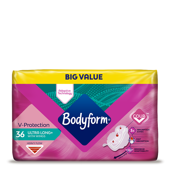 Bodyform Cour-V Ultra Long Sanitary Towels Wings, 36 pack