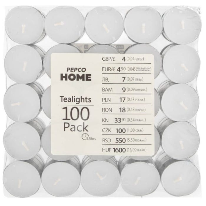 Pepco Unscented Tealights (Pack of 100)