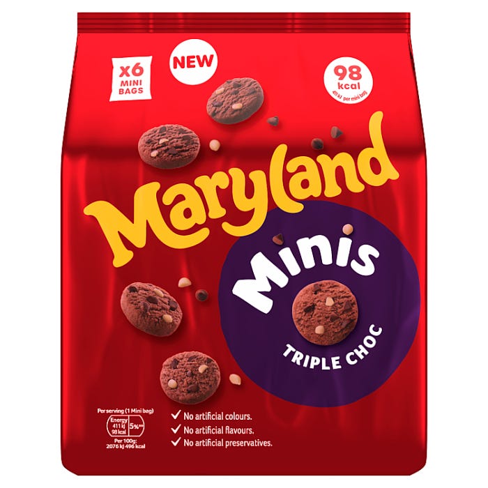 Maryland Minis Triple Choc Mini Bags, 118.8g (Pack of 6)