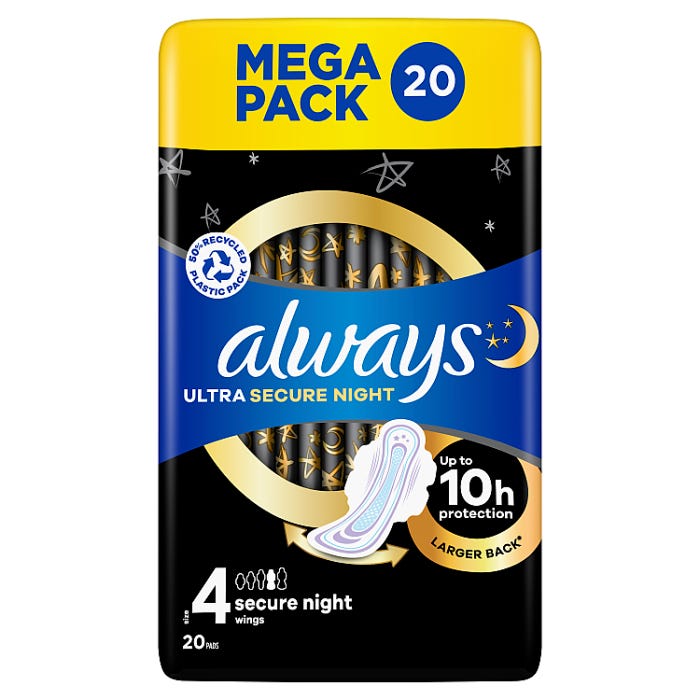 Always Ultra Sanitary Towels Secure Night (S4) Wings (Pack of 20)