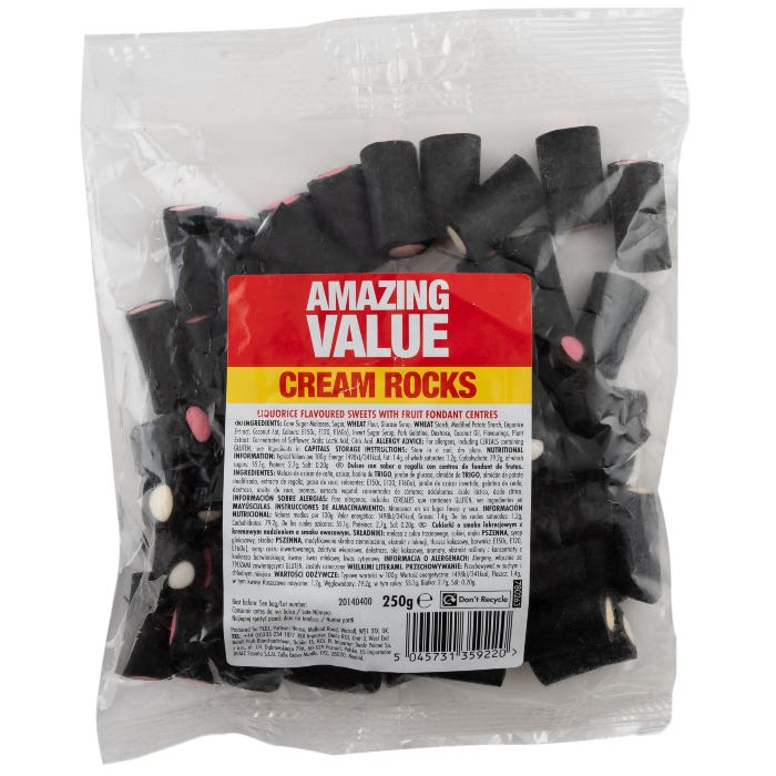 Liquorice Cream Rocks, 250g