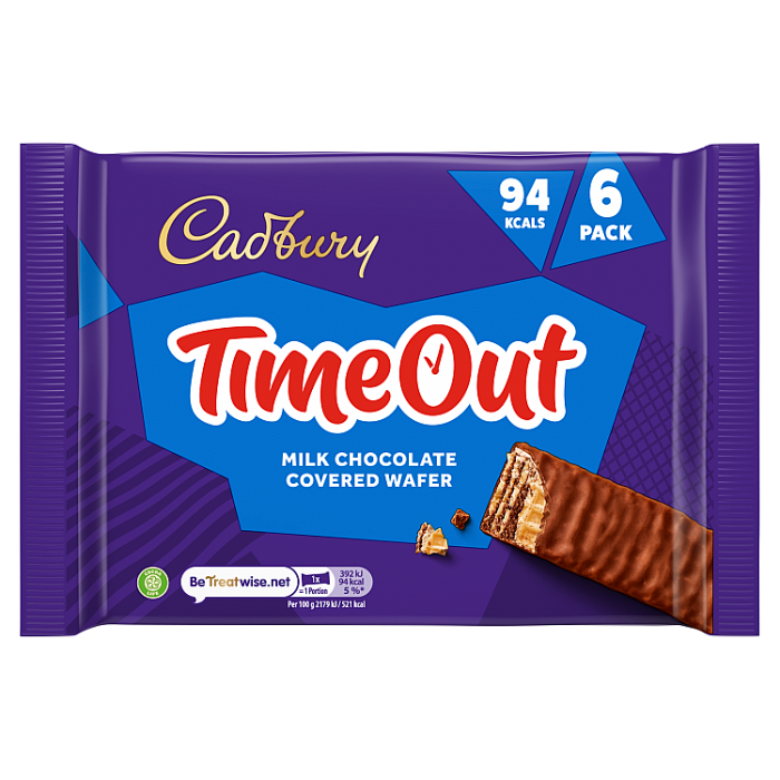 Cadbury Timeout Milk Chocolate Covered Wafer, 18g (Pack of 6)