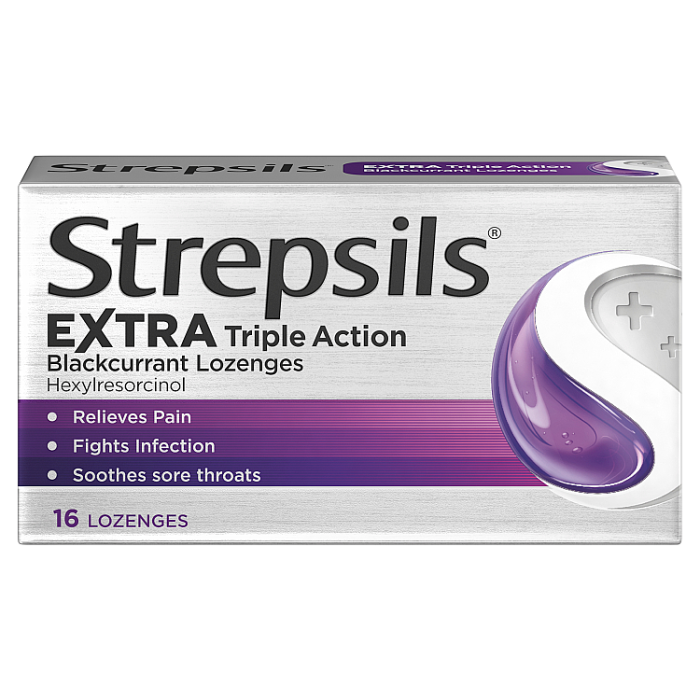 Strepsils Extra Triple Action Blackcurrant Lozenges (Pack of 16)