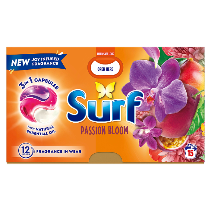 Surf 3 in 1 Laundry Washing Detergent Capsules Passion Bloom (15 Washes)