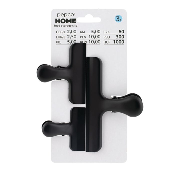 Food Storage Clips, Black - Assorted Sizes (Pack of 3)