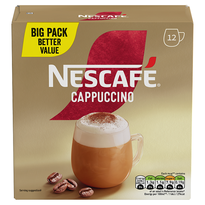 Nescafe Cappuccino Instant Coffee Sachets, 15.5g (Pack of 12)
